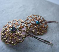 Image 3 of Fiery Lace Copper Filigree Earrings - Turquoise