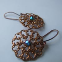 Image 5 of Fiery Lace Copper Filigree Earrings - Turquoise