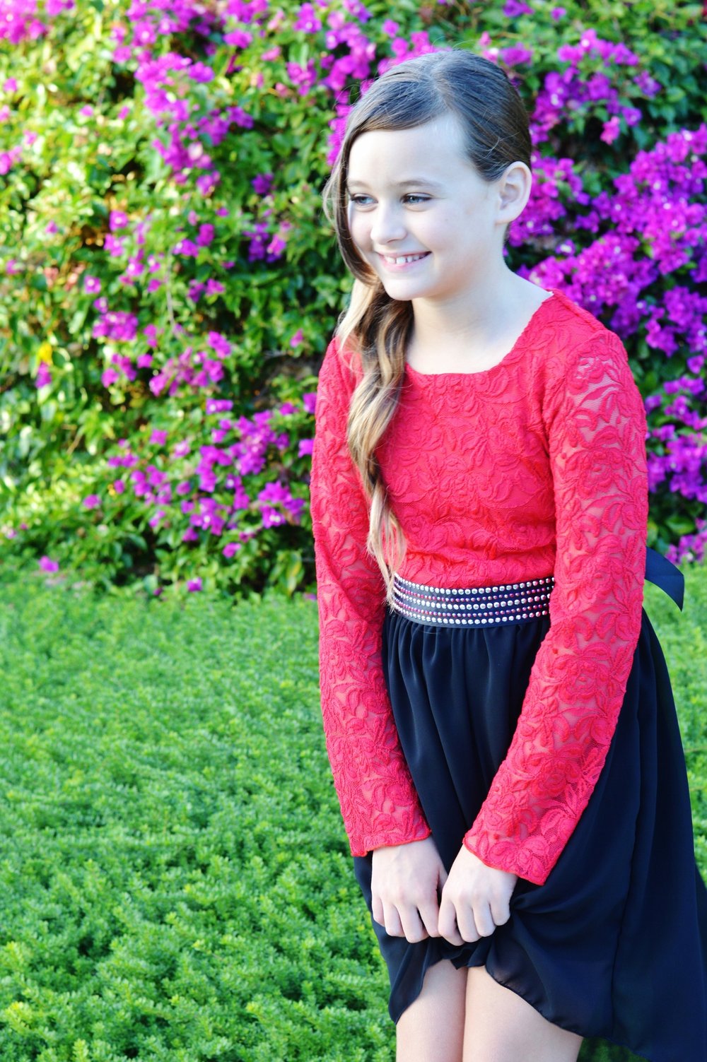 Image of Girls' Red and Black Elegant Valentine's Dress 