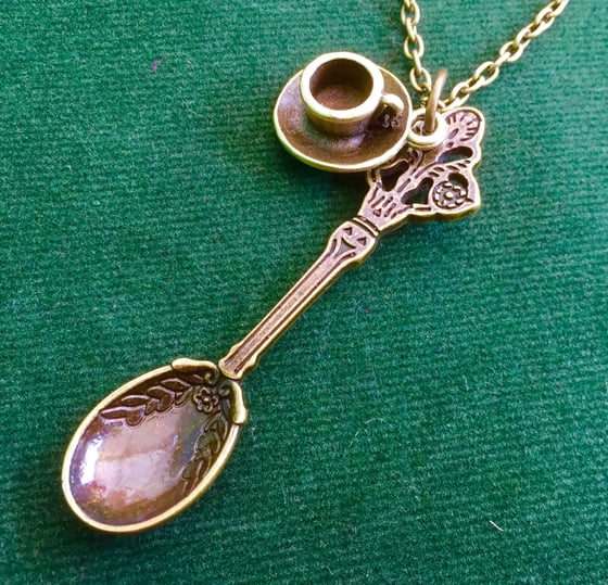 Image of Spoon and tea cup pendant- bronze plated