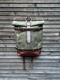 Image 2 of Backpack with skateboard attachment, skateboard backpack in waxed canvas and leather