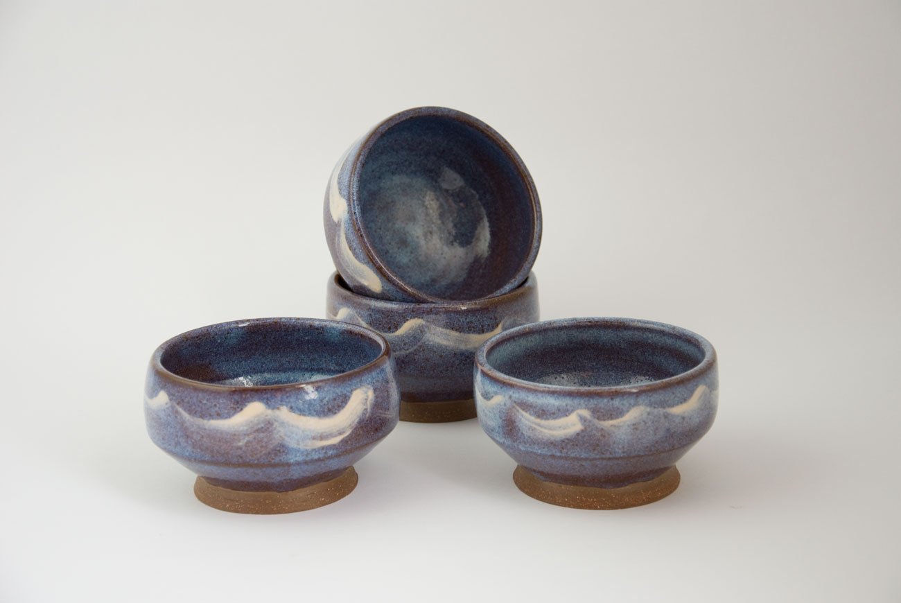 Blue Tea Bowl With Slip Decoration