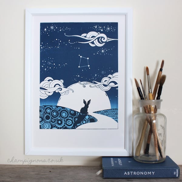 Image of Little Hare, Big Sky A4 personalised screenprint for abundance