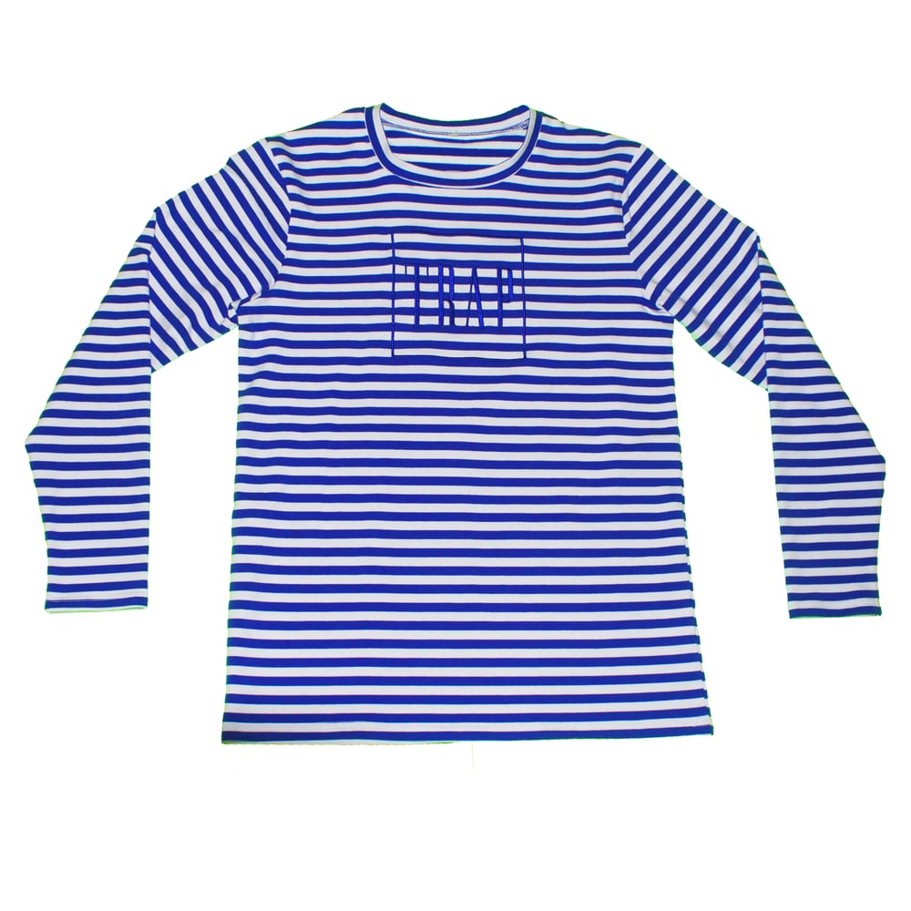 Image of Blue Oversized Striped Trap Longsleeve