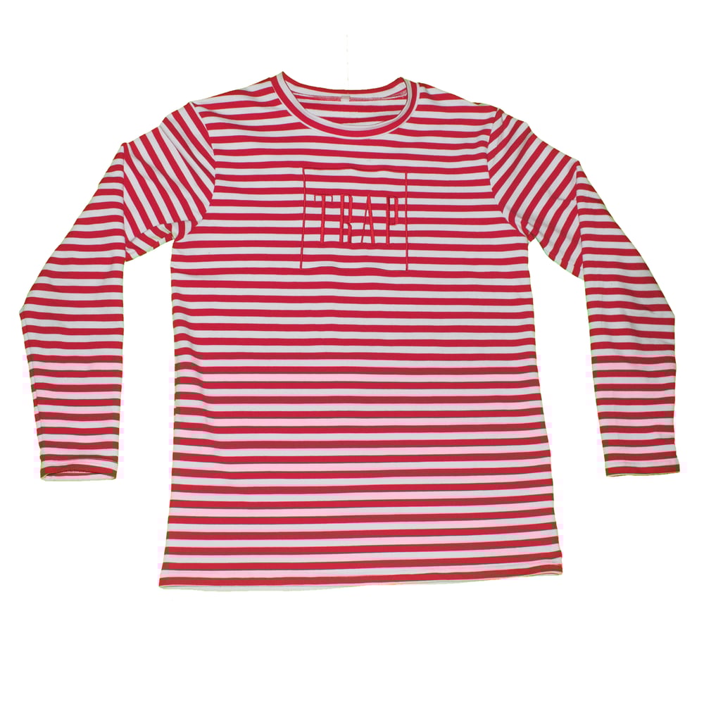 Image of Red Oversized Striped Trap Longsleeve 
