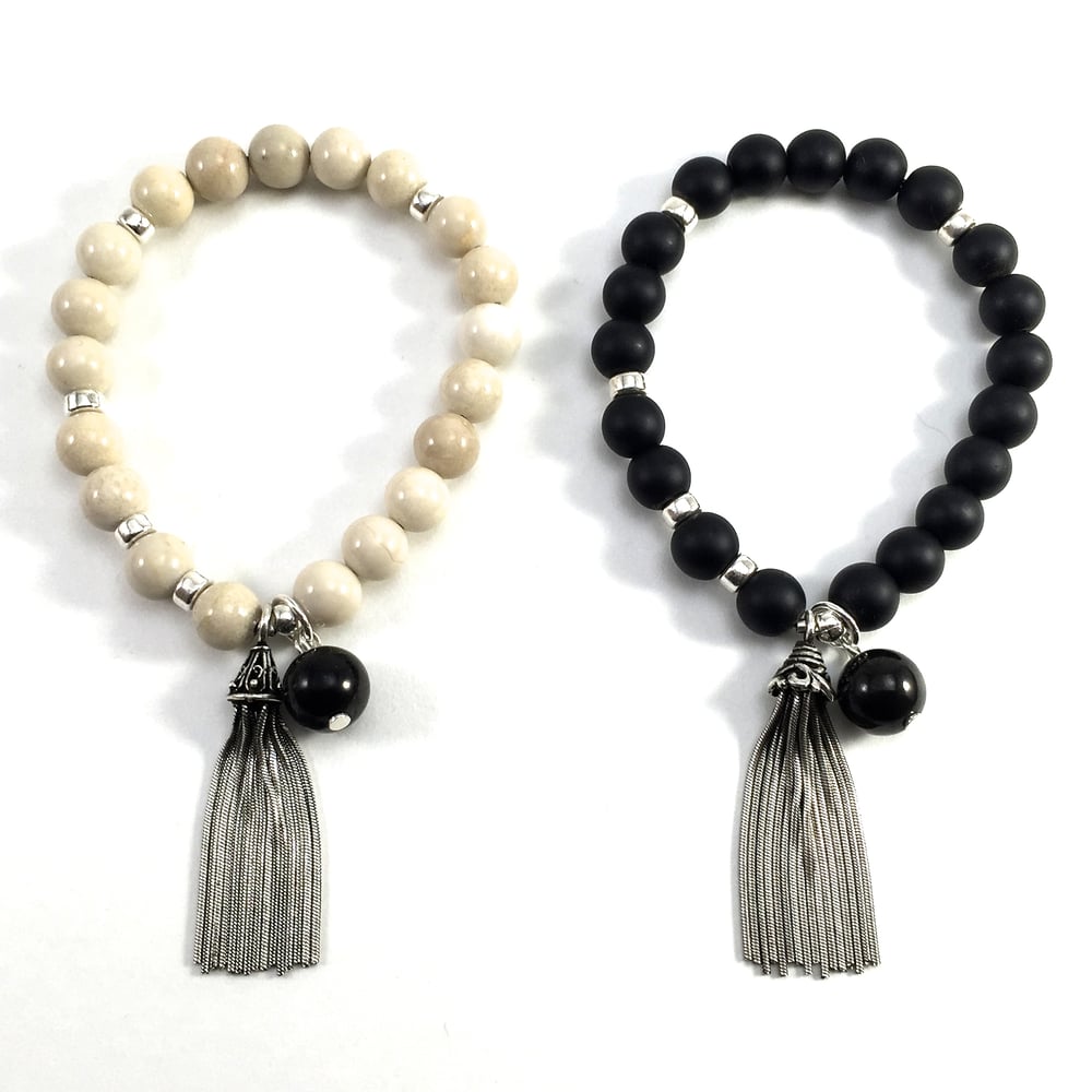 Image of Riverstone or Onyx & Silver Tassel 