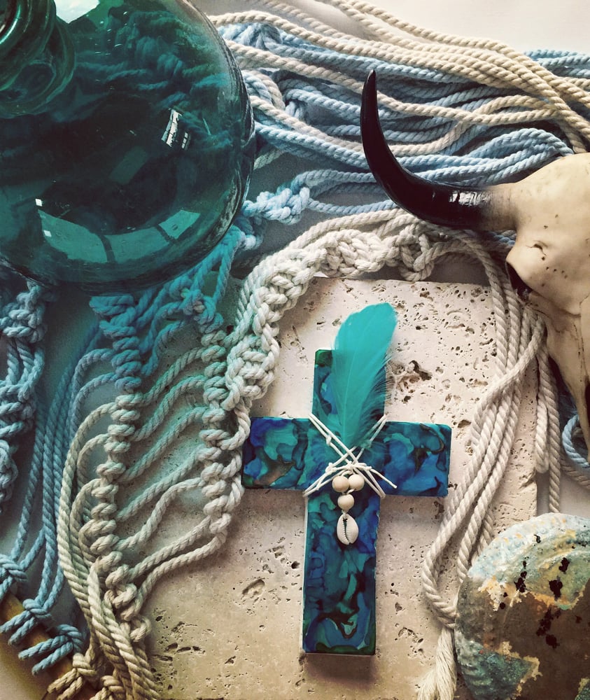 Image of Jewels of the Sea Cross - Blue/Aqua/Copper