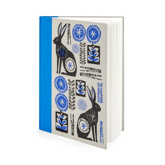 Image of  Hares A4 handprinted blue spined sketchbook 