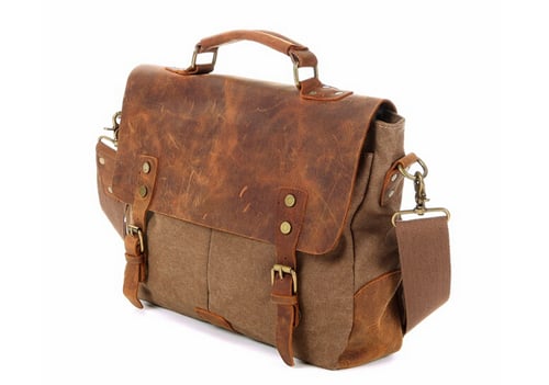 Image of 14'' Canvas Leather Bag Briefcase Messenger Bag Shoulder Bag Laptop Bag 1807