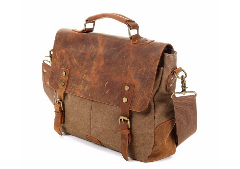 14'' Canvas Leather Bag Briefcase Messenger Bag Shoulder Bag Laptop Bag ...