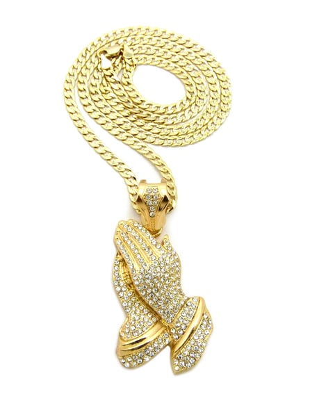 Image of Praying Hands on Cuban Link Chain