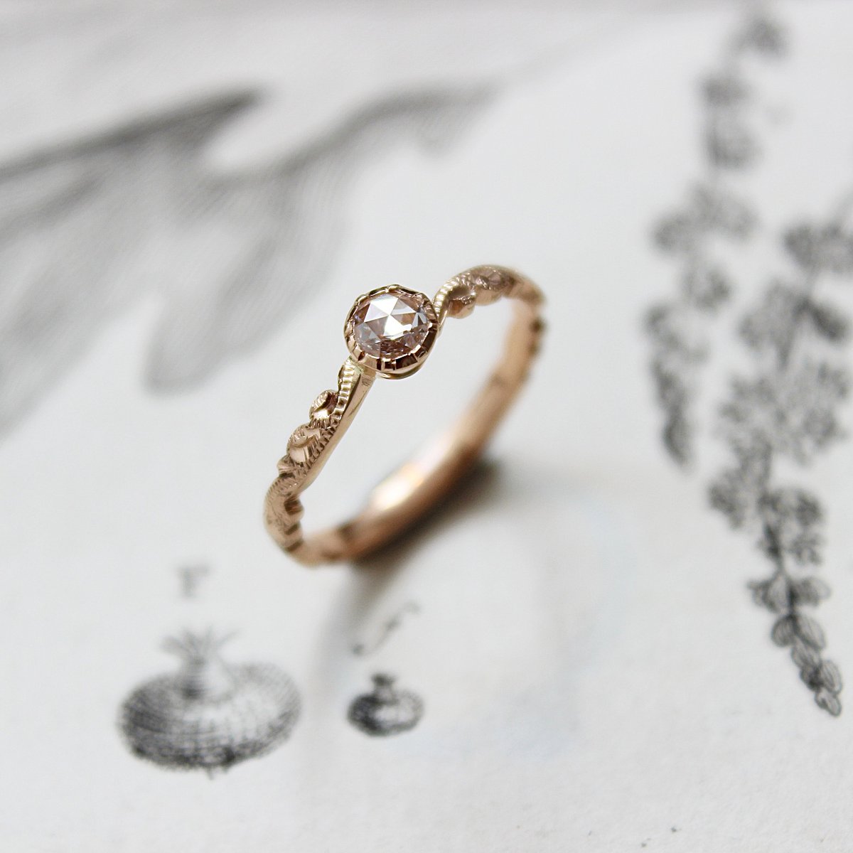 Image of 18ct Rose Gold 4mm ROSE CUT DIAMOND RING (LON37)