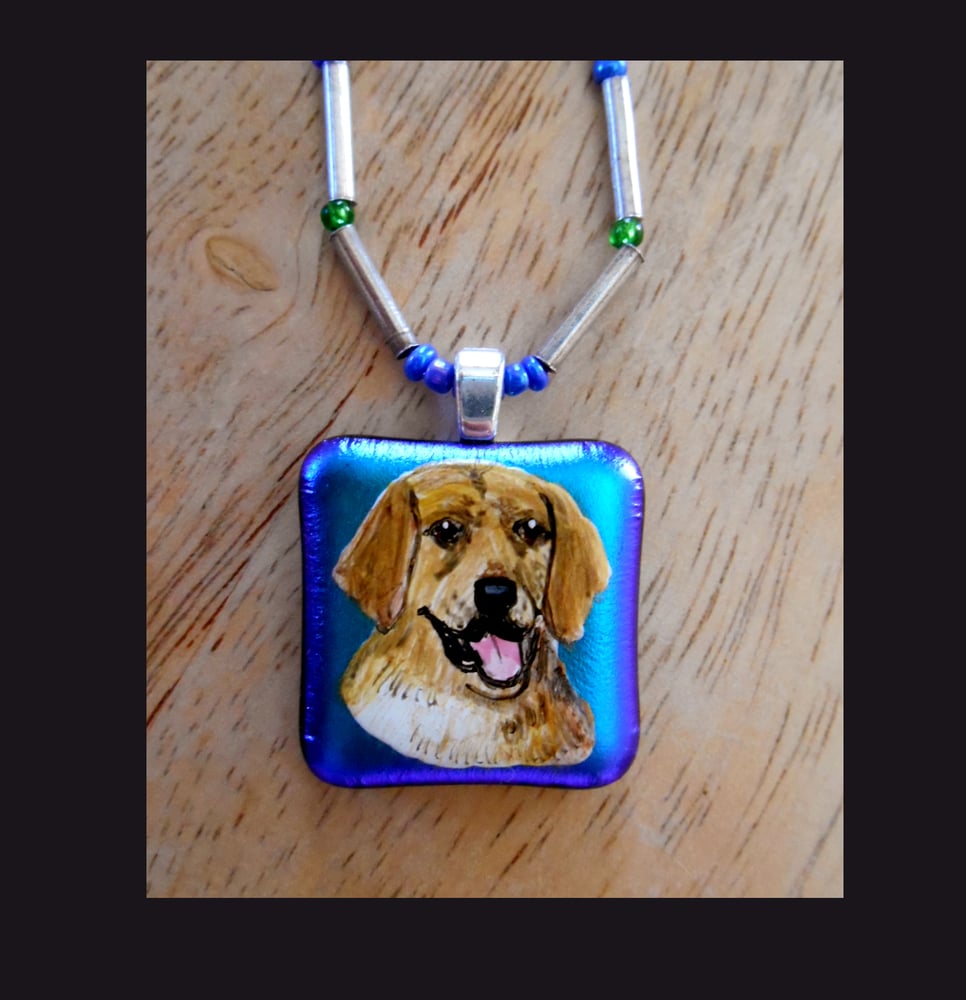 Image of Lovely Golden Retriever Glass Art Bead Sterling Silver Necklace  0133