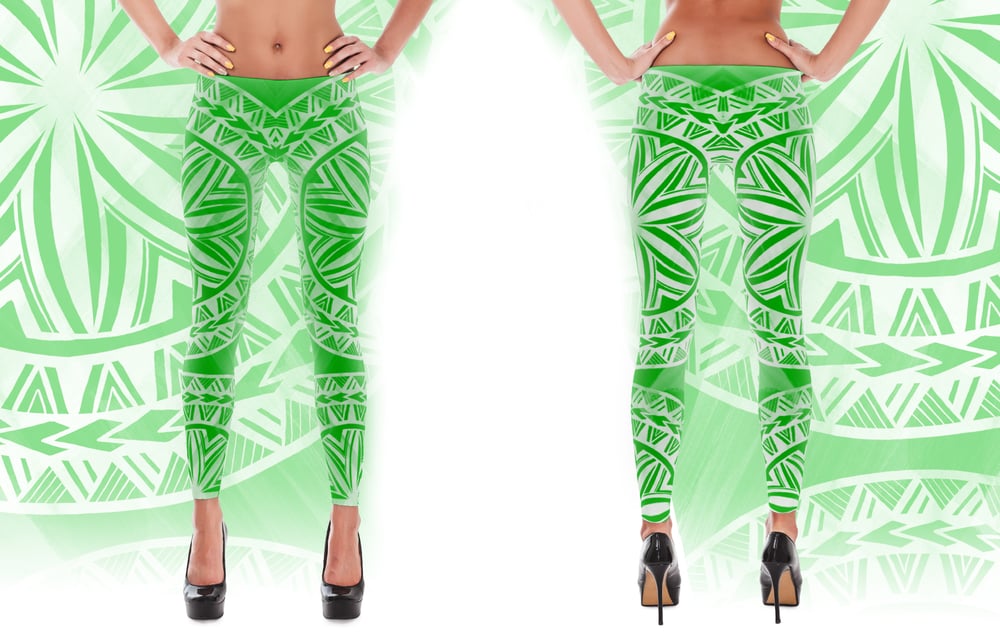 Image of Casual / Workout Tribal Leggings - Green/white print