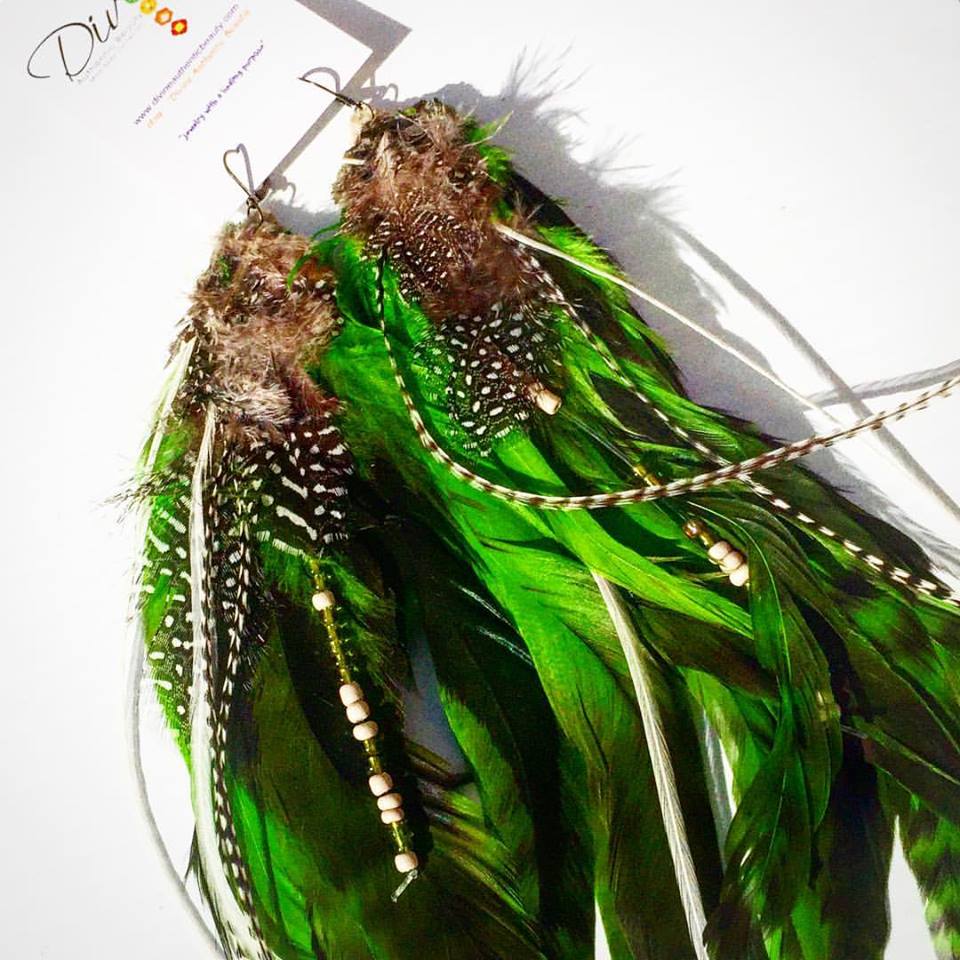 Image of Green Goddess Feather Earrings 