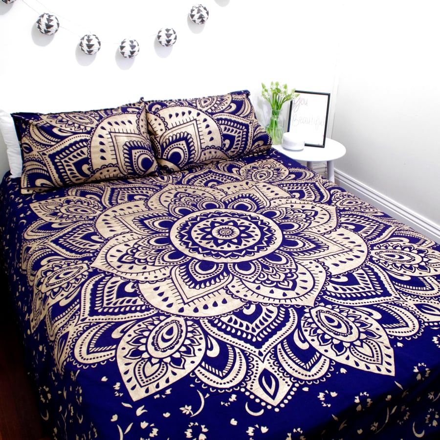 Image of Luxe Blue and Gold Mandala Doona Set-Marked down from $110, NOW