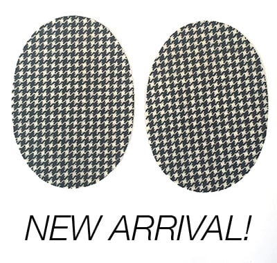 Image of Iron-on Wool Oval Elbow Patches - Black & White Houdstooth - Limited Edition!