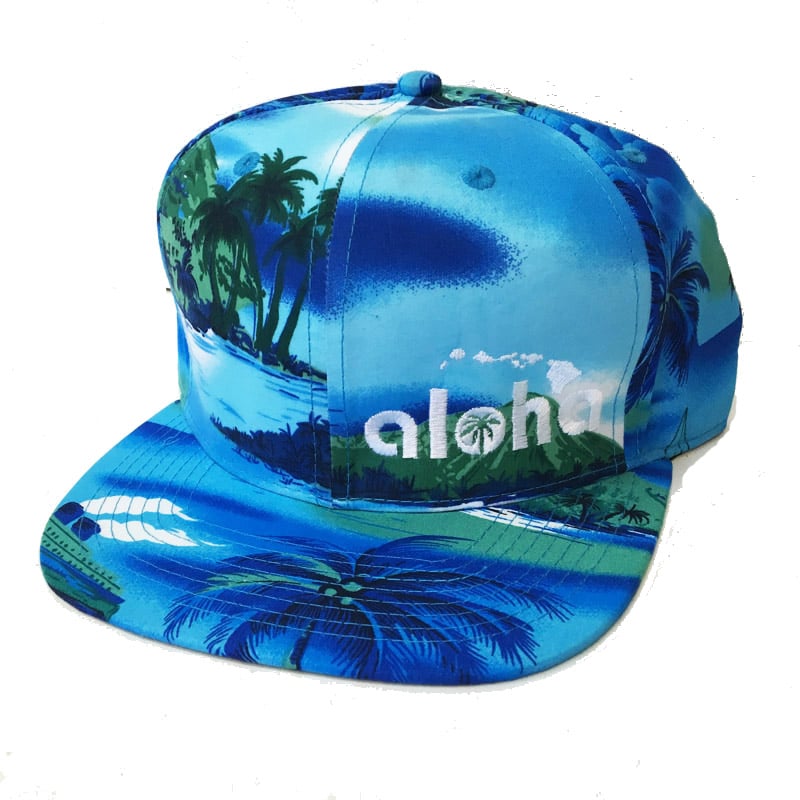 Image of Aloha Blue Palm Tree Island Snapback Hat