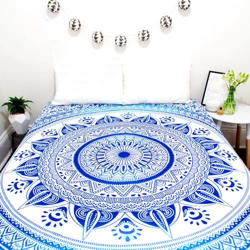 Image of Blue Sun Mandala Throw or Throw Set from