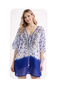 Image 3 of New 3X Blue Island Bedazzled Sheer Cover up top #704*8