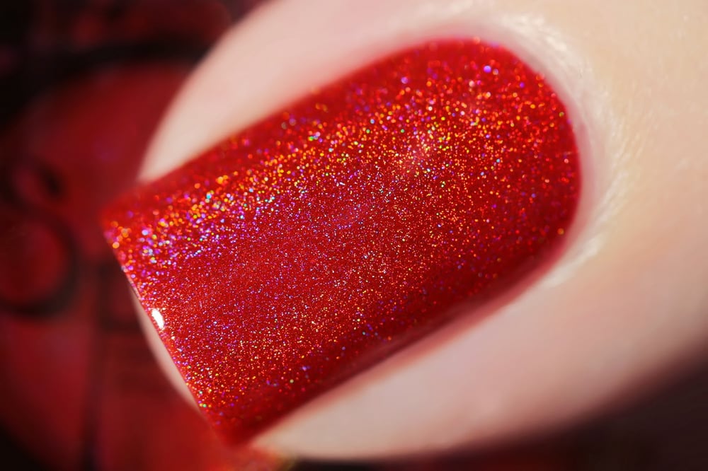 Image of ~True Warriors~ warm cherry red linear holo nail polish!