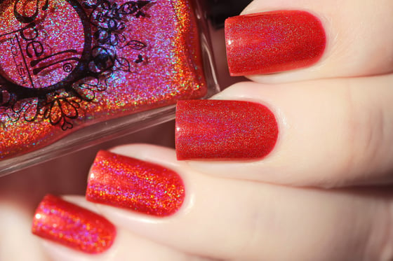 Image of ~True Warriors~ warm cherry red linear holo nail polish!
