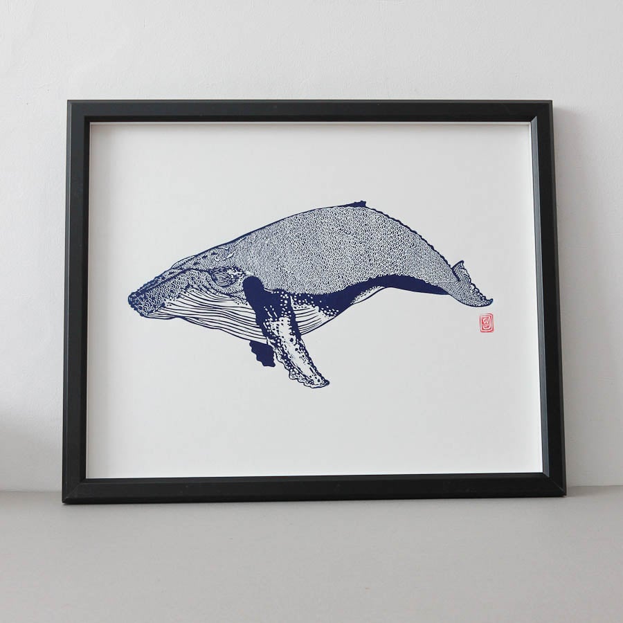 Image of Blue Humpback Whale Lino Print