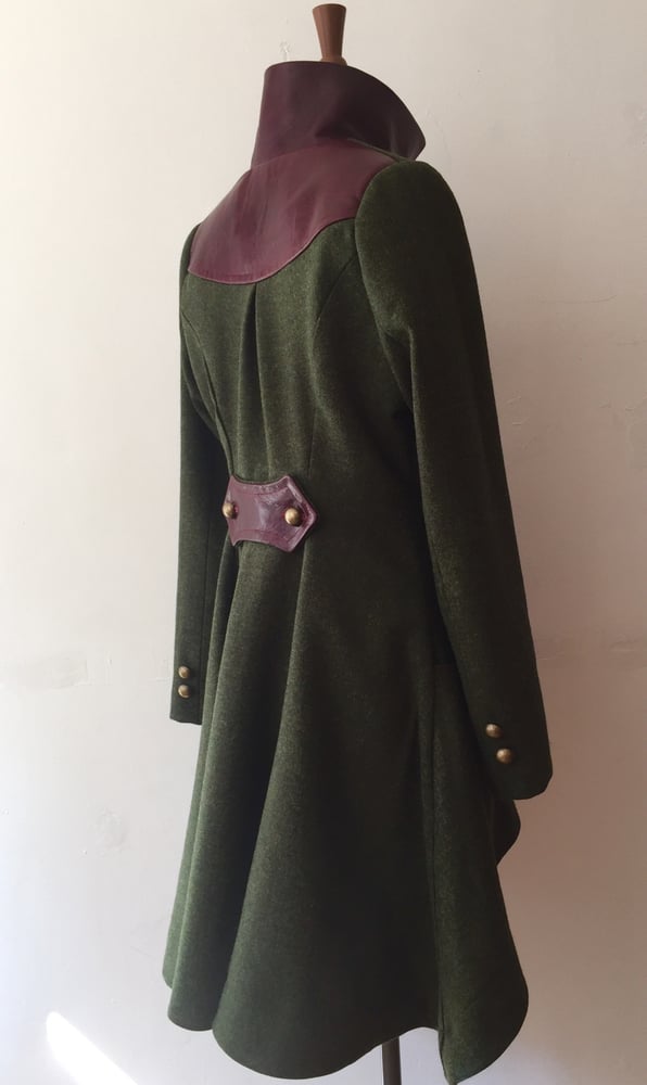 Image of Leather and tweed commander coat