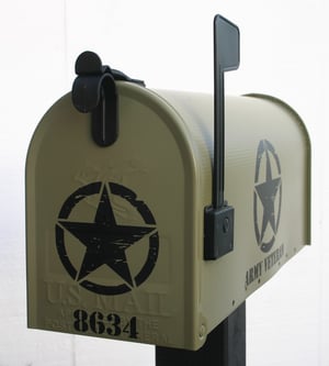 Image of Army Green Military Themed Mailbox by TheBusBox Vet Veteran Matte Navy Coast Guard Marines Air Force
