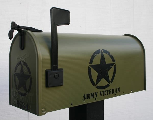 Image of Army Green Military Themed Mailbox by TheBusBox Vet Veteran Matte Navy Coast Guard Marines Air Force