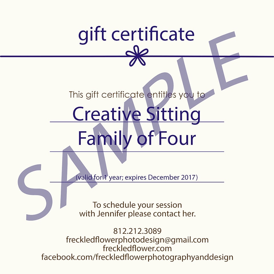 Gift Certificates Full Family Session Fee Freckled Flower Photography