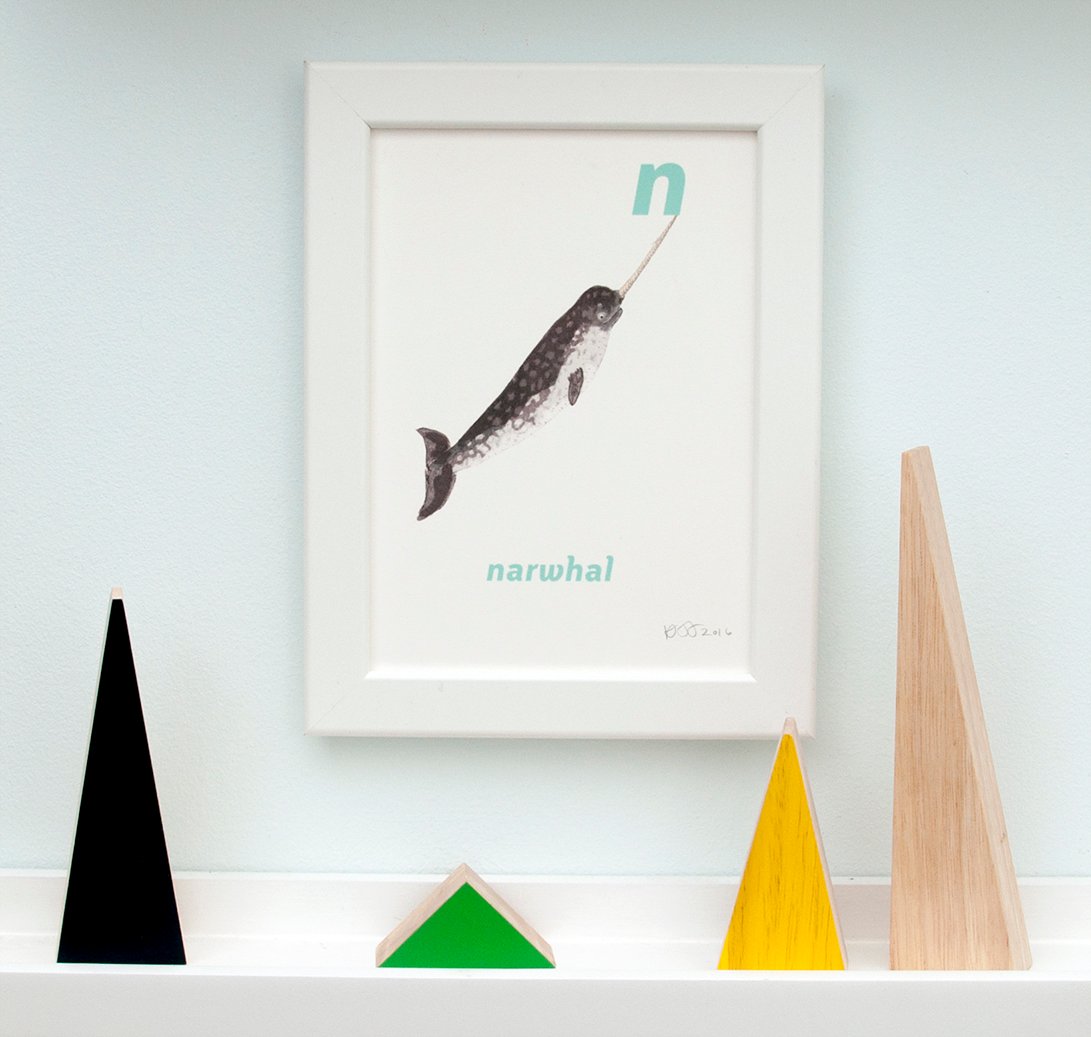 Image of N - Narwhal Letter Print