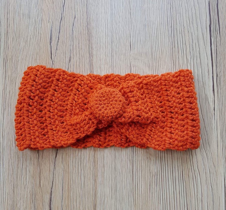 Image of Orange Crochet Wide Button headband