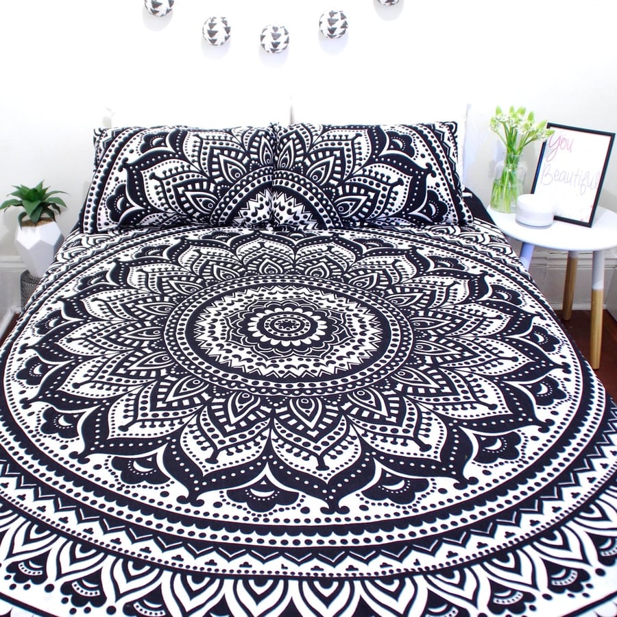 Image of Black and White Mandala Throw or Throw set from