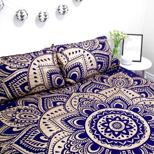 Image of Luxe Blue and Gold Mandala Throw or Throw Set from