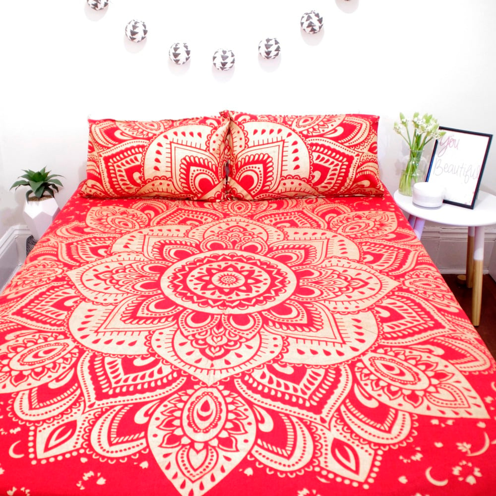 Image of Red and Gold Mandala Throw or Throw Set from