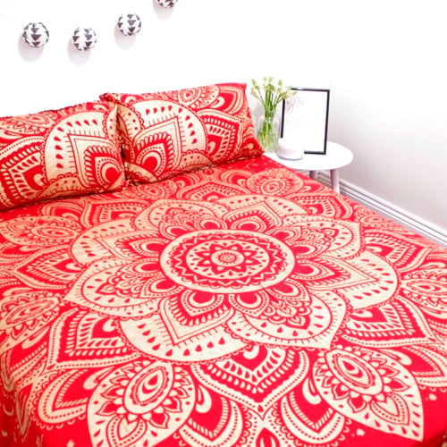 Image of Red and Gold Mandala Throw or Throw Set from