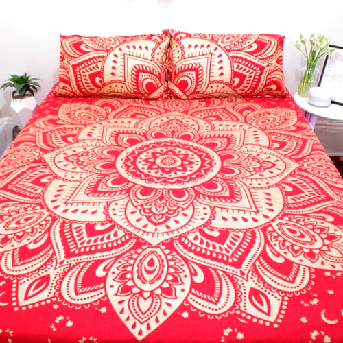 Image of Red and Gold Mandala Throw or Throw Set from