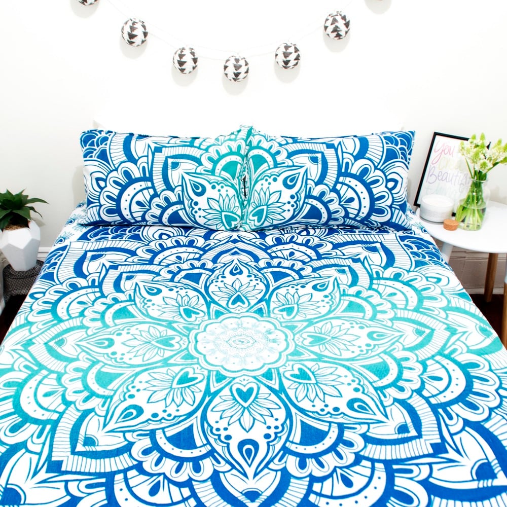 Image of Blue Ombre Lotus Mandala Throw or Throw Set from