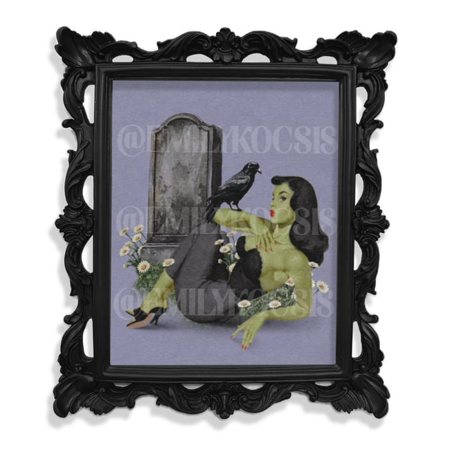 Retro Art Print // Cemetery Zombie Pinup