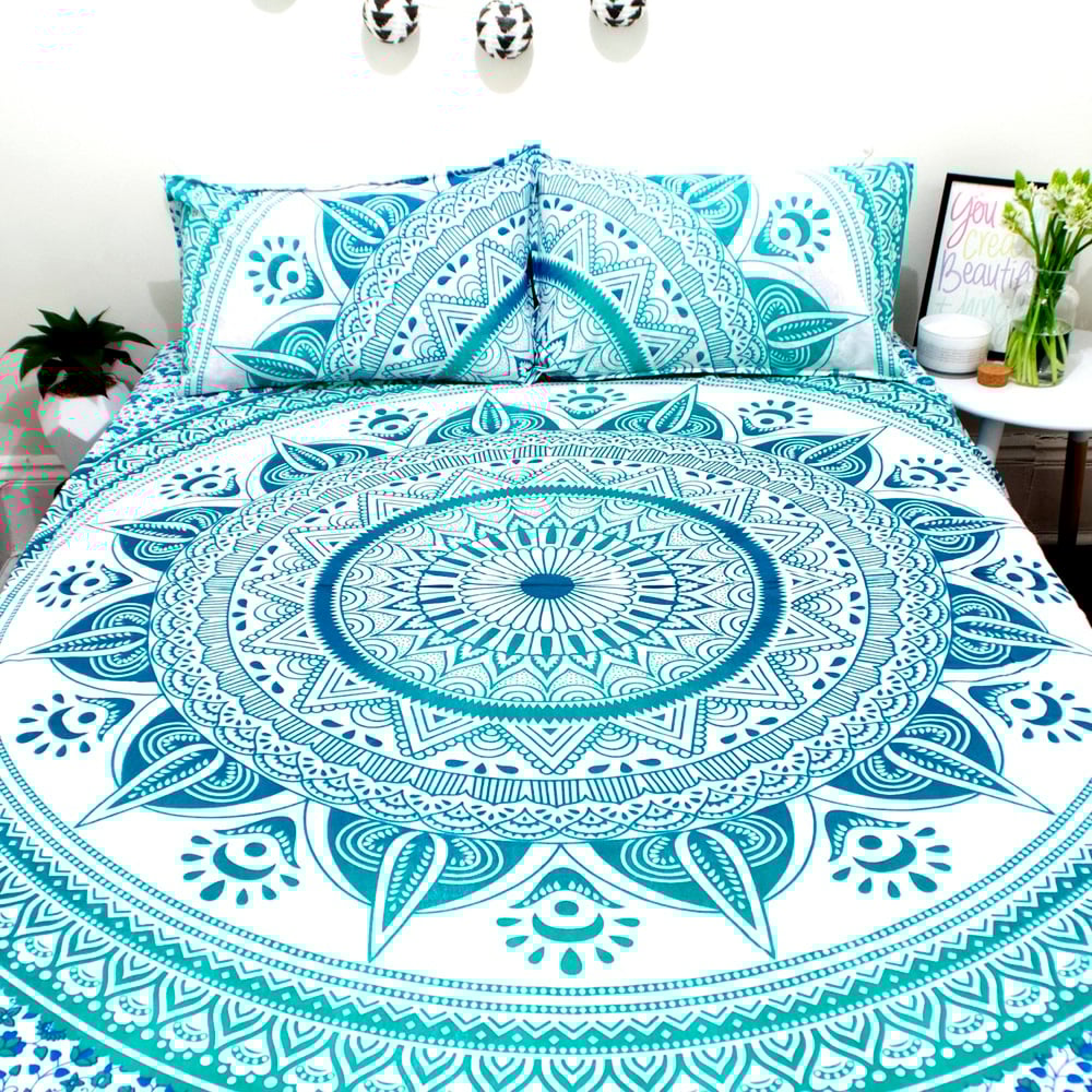 Image of Sea Green Sun Mandala Throw or Throw Set from