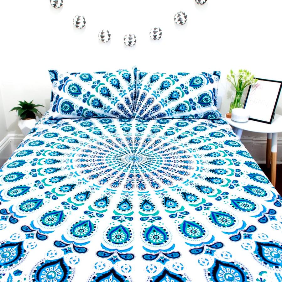 Image of Blue and Teal Mandala Throw or Throw Set, From 