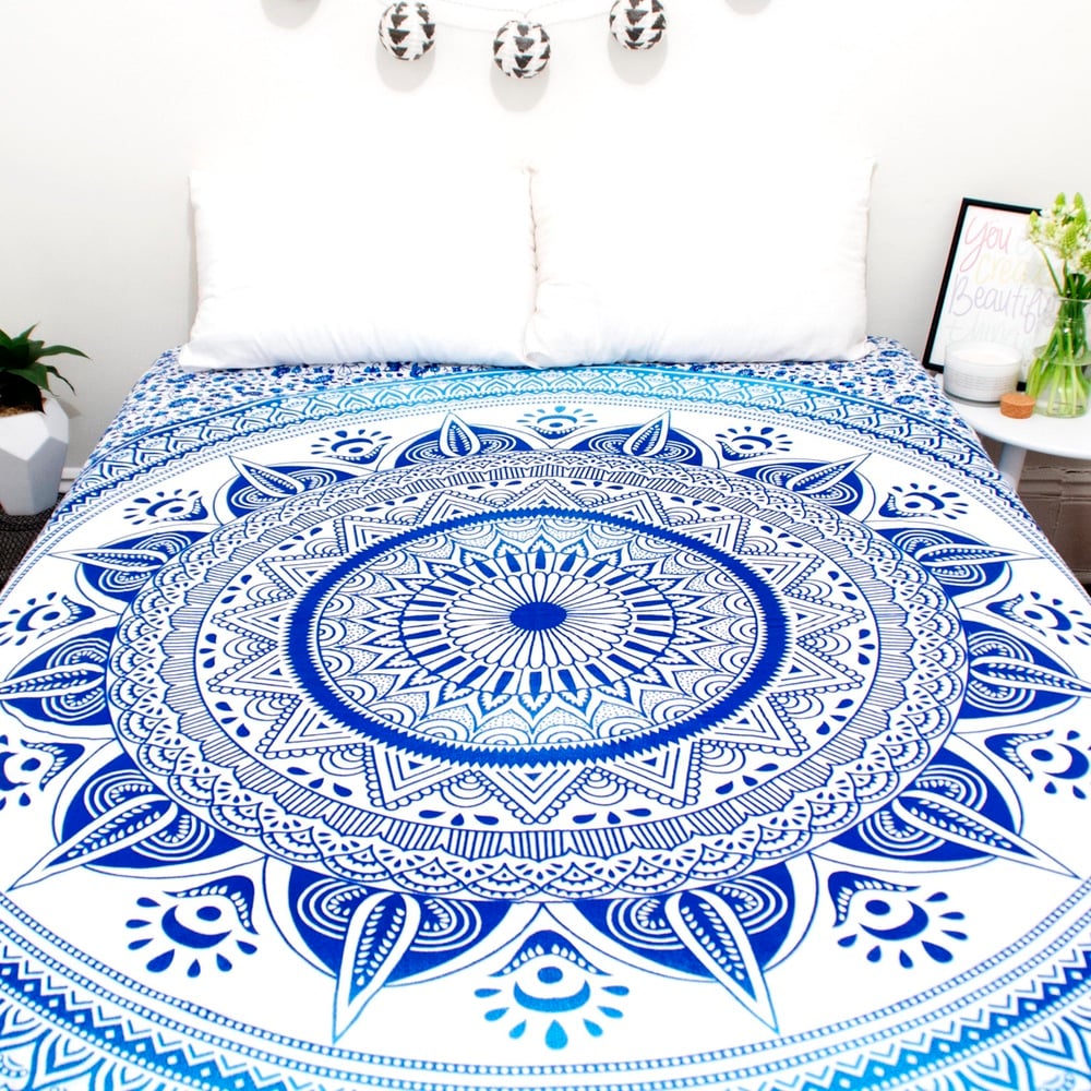 Image of Blue Sun Mandala Throw or Throw Set from
