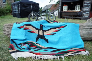 Image of Authentic Mexican Blanket 'Eagles Dare' in BLUE
