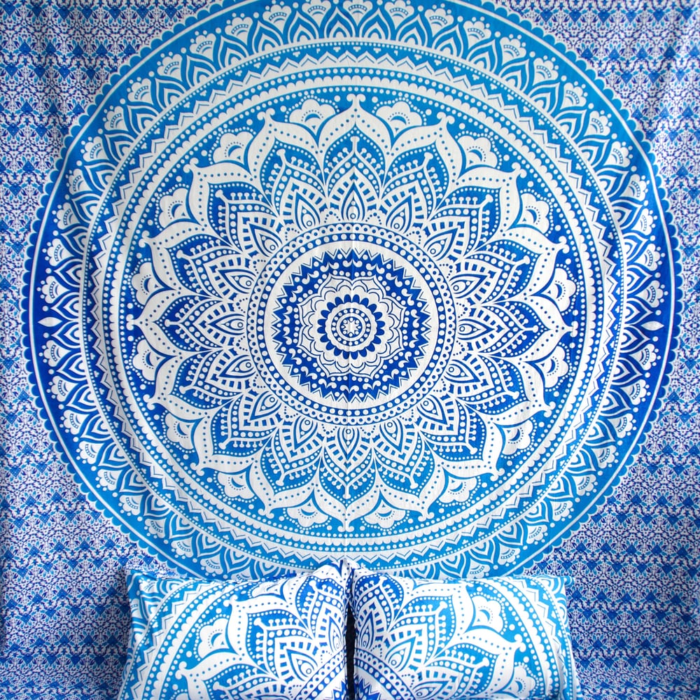 Image of Blue Ombre Mandala Throw or Throw Set from