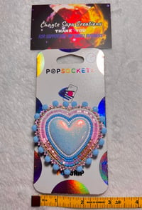 Image 1 of Hand Polished Light Blue Heart Beaded Popsocket 