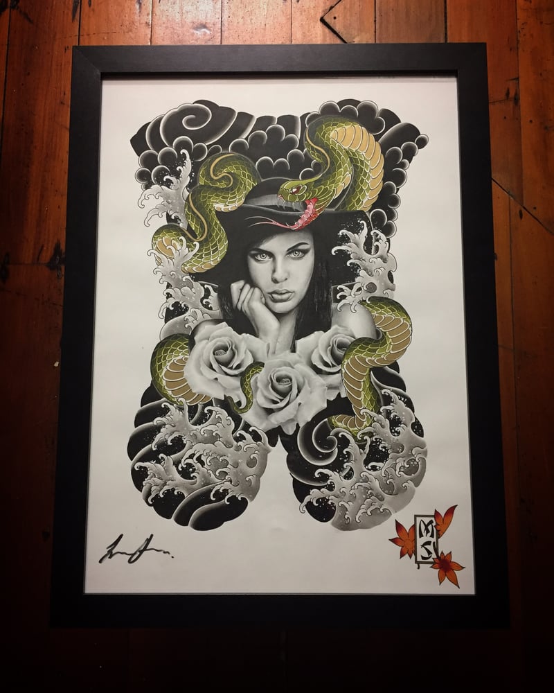 Image of Snake And Lady Backpiece Print