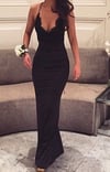 Charming Mermaid Backless Halter Black Lace Applique Prom Dress, Black Prom Dresses, Party Gowns