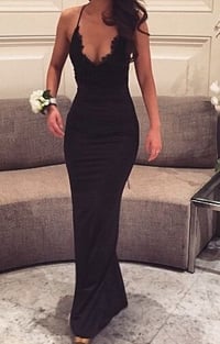 Image 1 of Charming Mermaid Backless Halter Black Lace Applique Prom Dress, Black Prom Dresses, Party Gowns