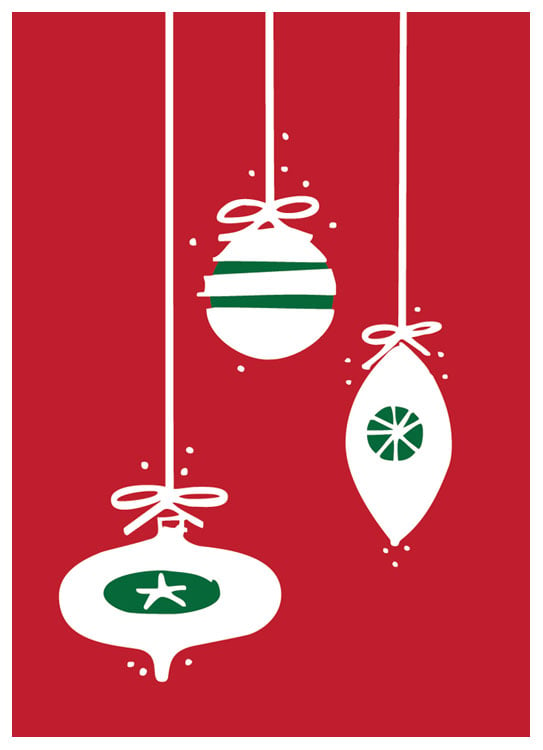 Image of Mod Ornaments Christmas Card -  Holiday Greeting Card - Blank Inside 